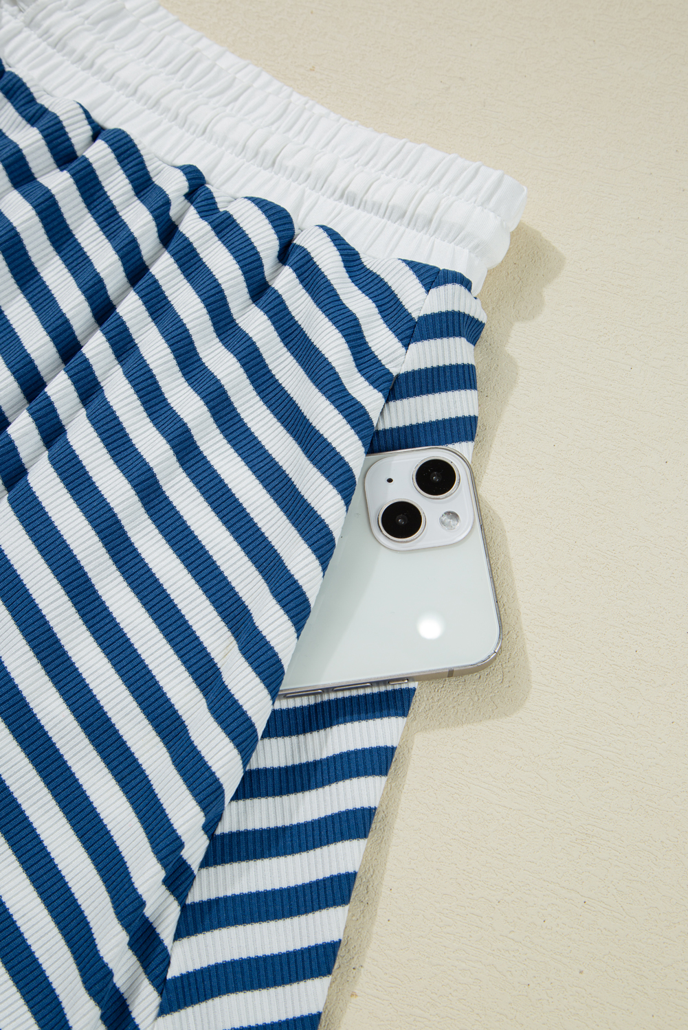 Plus Size Blue Stripe Short Sleeve Collared V Neck Top  Short Set