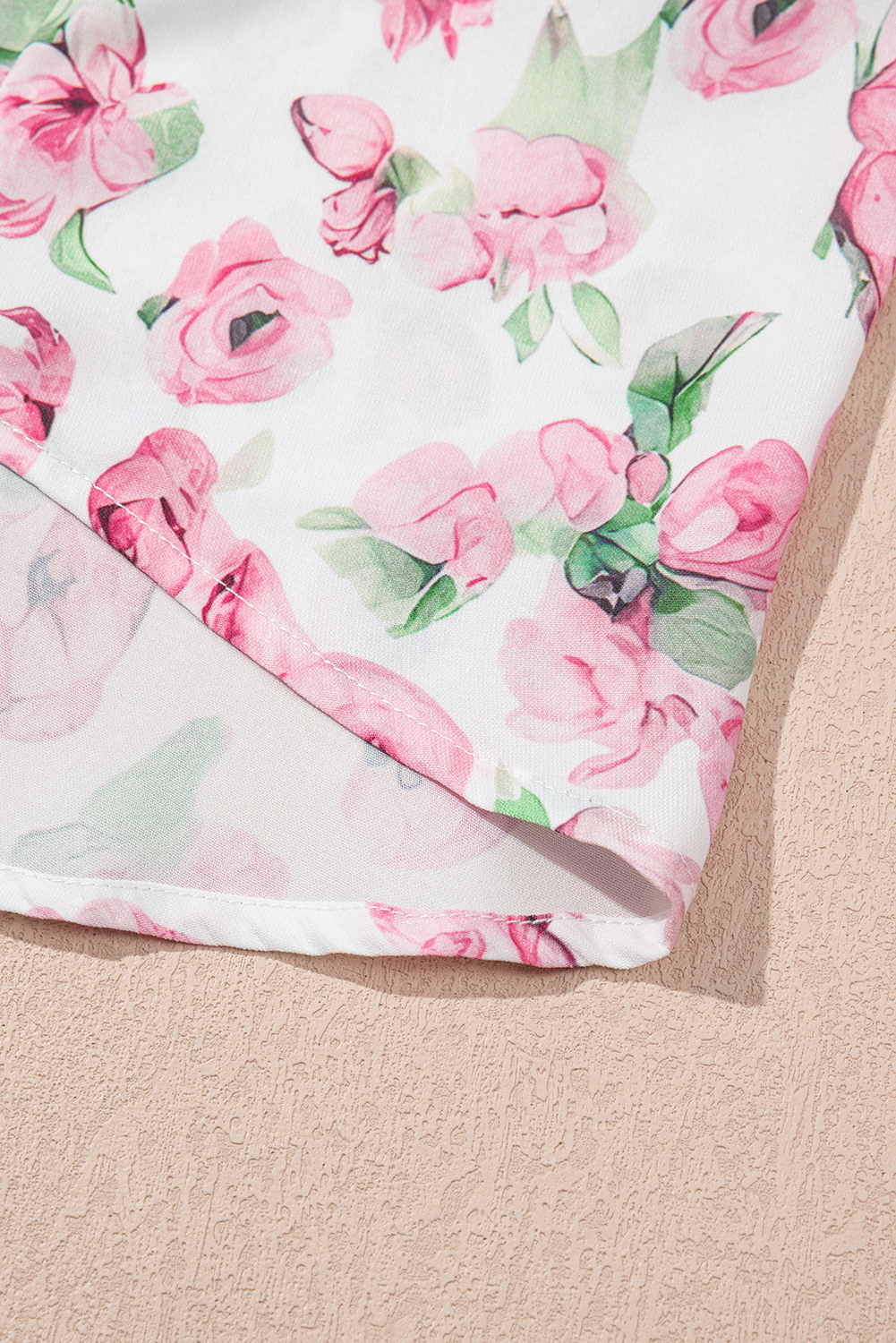 Plus Size Pink Floral Split Neck Short Sleeve Loose  Mini Dress