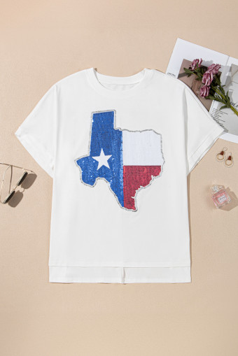 Plus Size White Sequined Texas Graphic  T Shirt