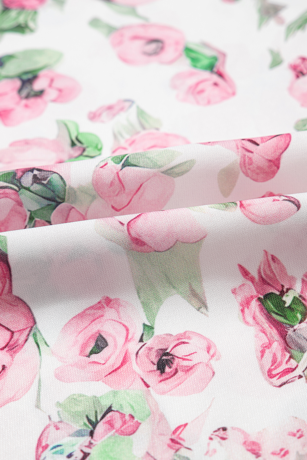 Plus Size Pink Floral Split Neck Short Sleeve Loose  Mini Dress