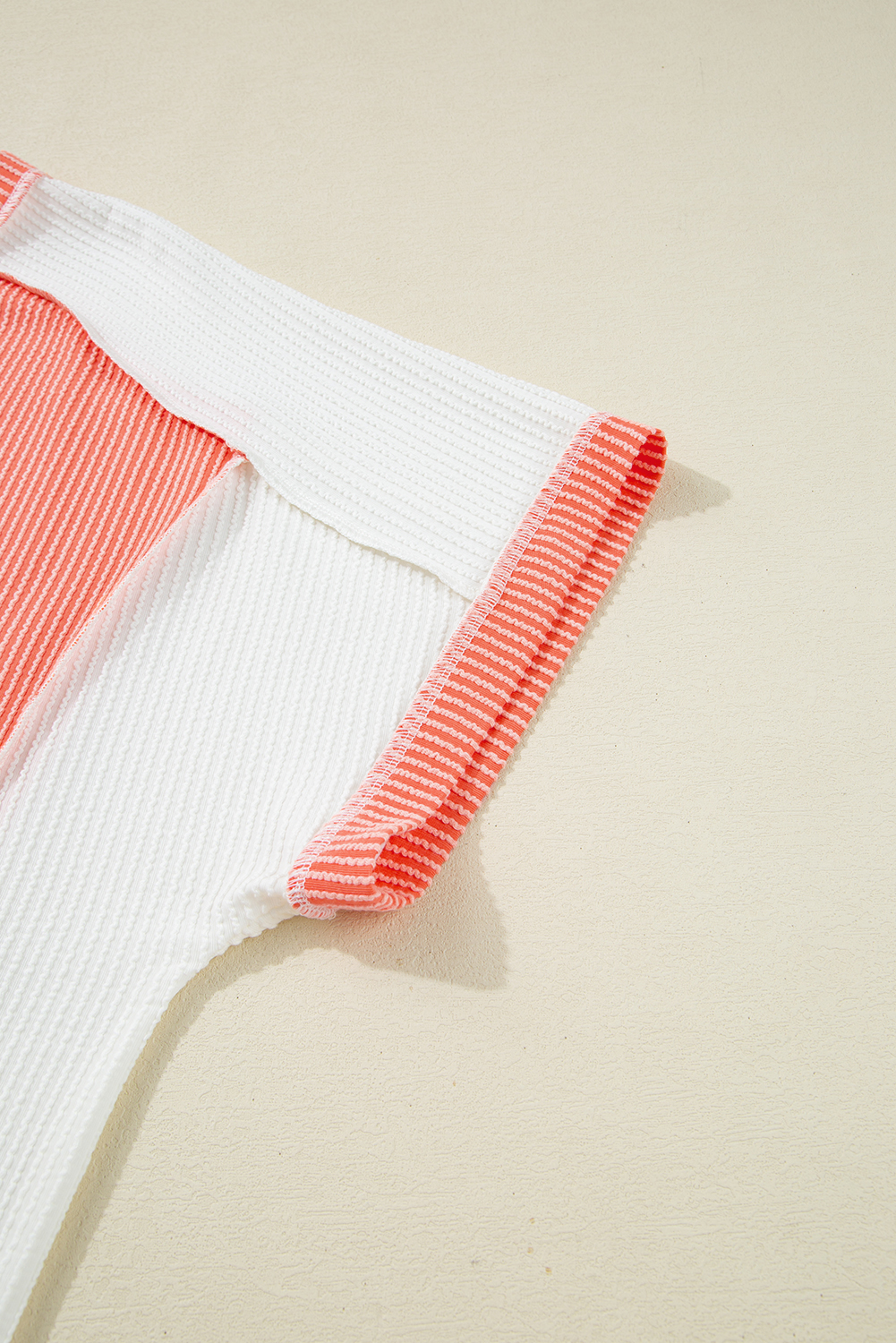 Plus Size Carrot Twist Rib Colorblock Hi Low  Short Sleeve Top