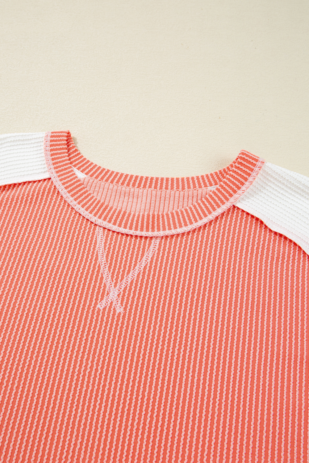 Plus Size Carrot Twist Rib Colorblock Hi Low  Short Sleeve Top