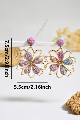 Gold Rainbow Swirl Crochet Flower Shape Drop Earrings