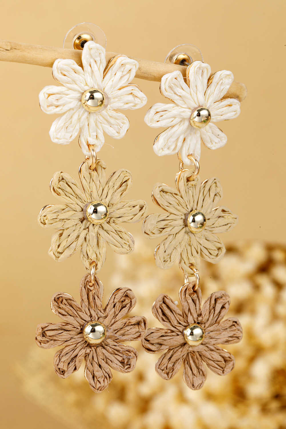 Parchment Crochet Flowers Stud Dangle Earrings