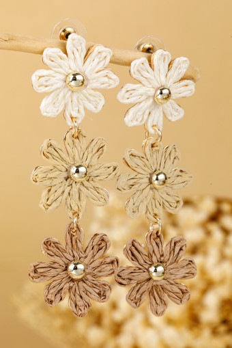 Parchment Crochet Flowers Stud Dangle Earrings