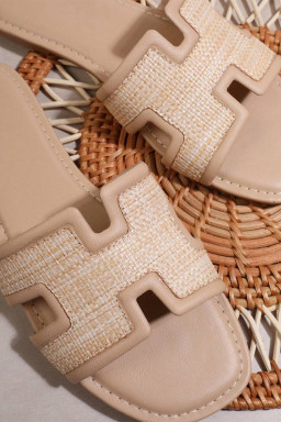 White Faux Raffia Detail Hollowed Open Toe Slippers