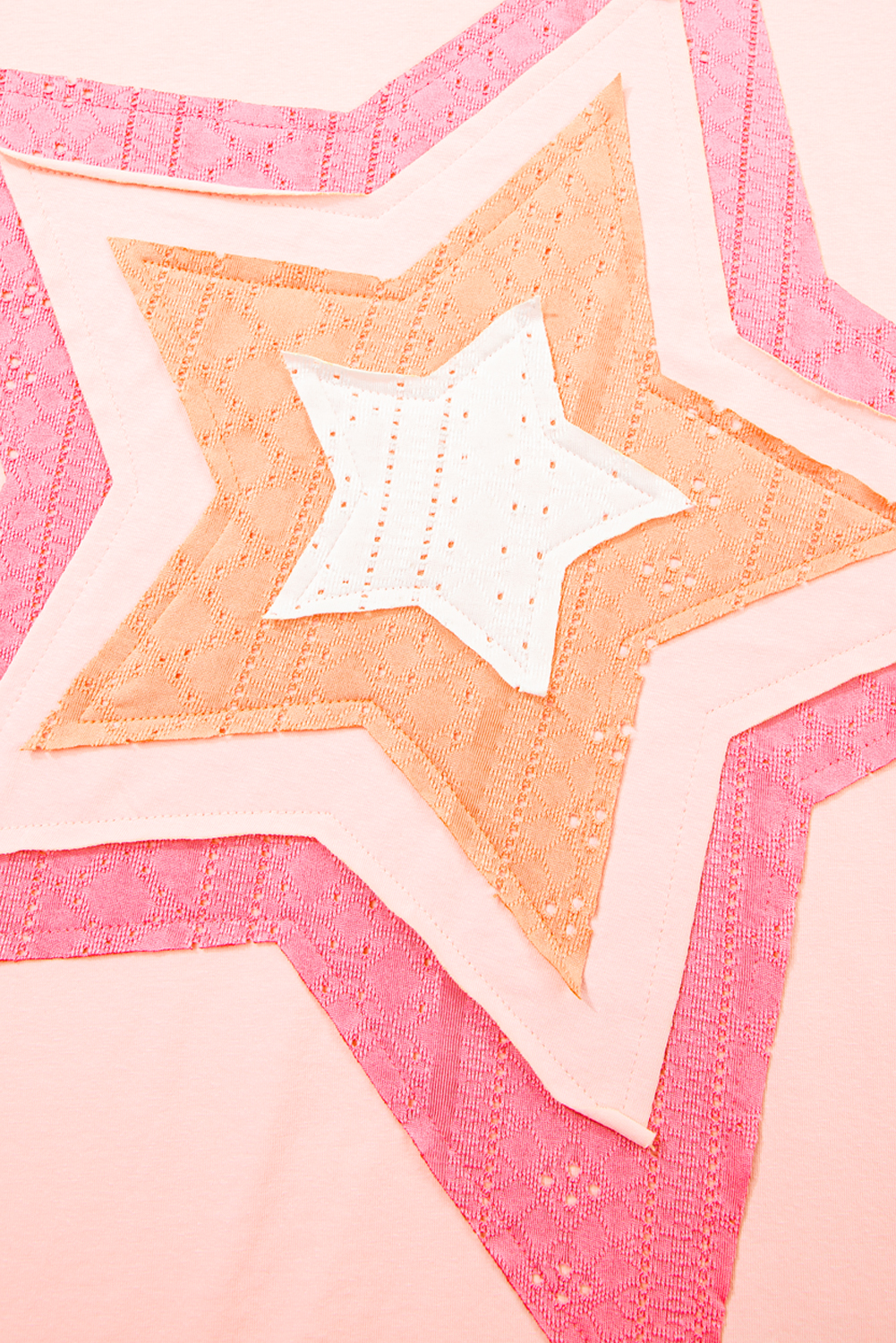 Plus Size Light Pink Eyelet Lace Star Applique  T Shirt