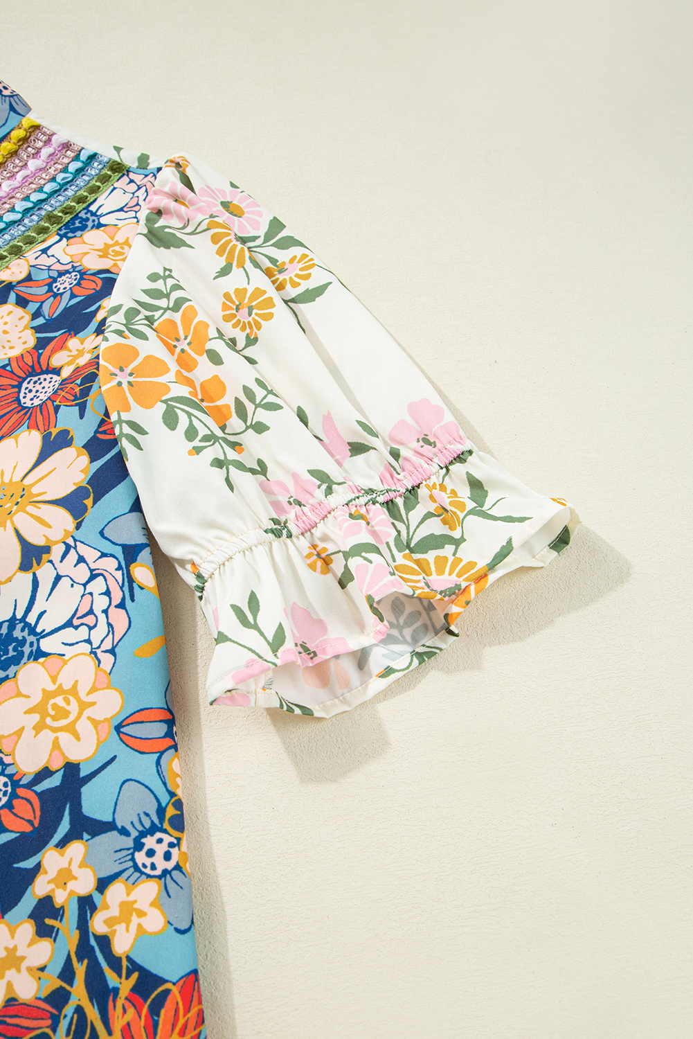 Plus Size Multicolour  Floral Print Woven V Neck Half Sleeve Blouse