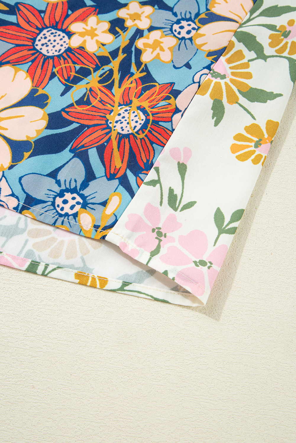 Plus Size Multicolour  Floral Print Woven V Neck Half Sleeve Blouse