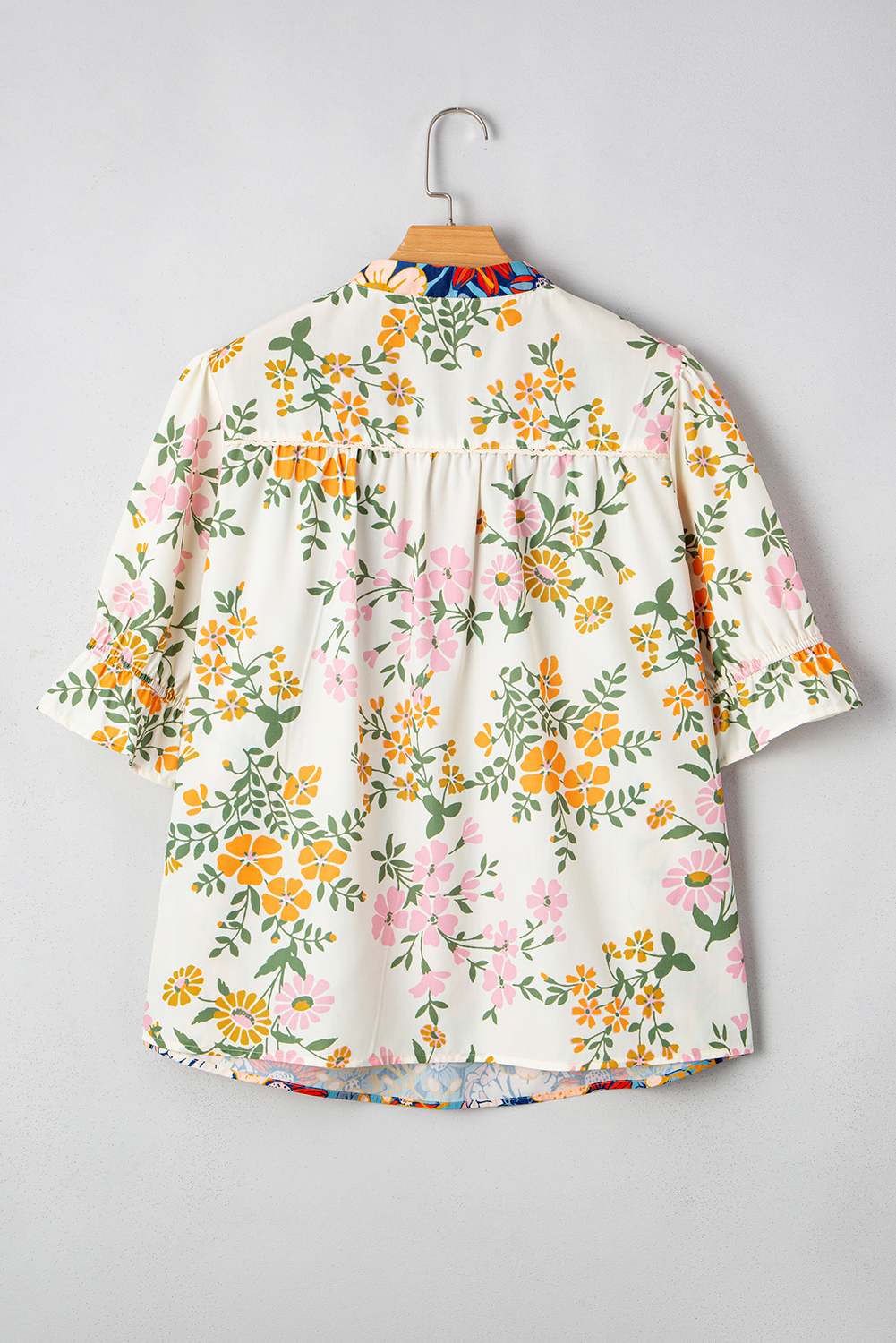 Plus Size Multicolour  Floral Print Woven V Neck Half Sleeve Blouse