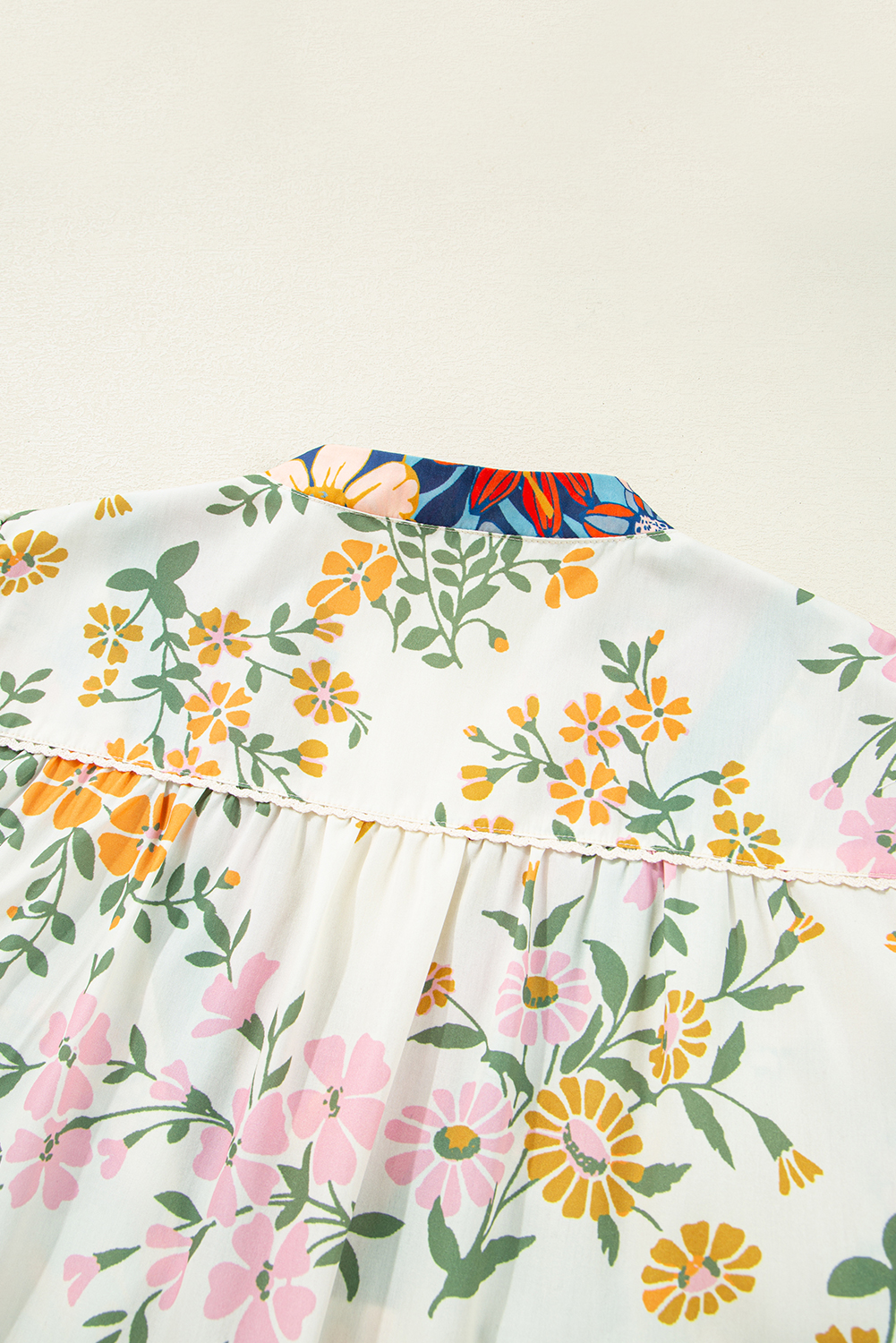 Plus Size Multicolour  Floral Print Woven V Neck Half Sleeve Blouse