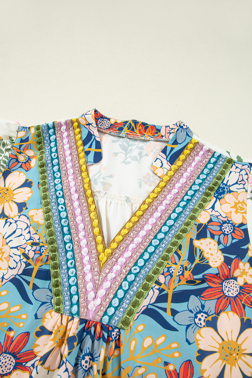 Plus Size Multicolour  Floral Print Woven V Neck Half Sleeve Blouse