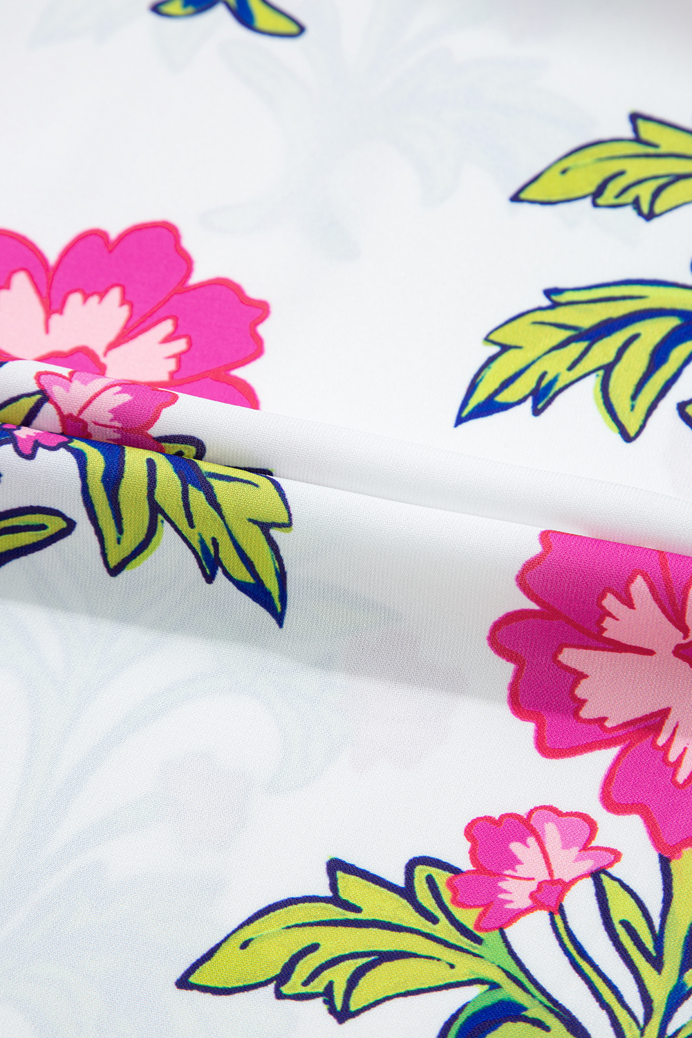 Plus Size Rose Vintage Floral Print Contrast Notched V Neck  Summer Blouse