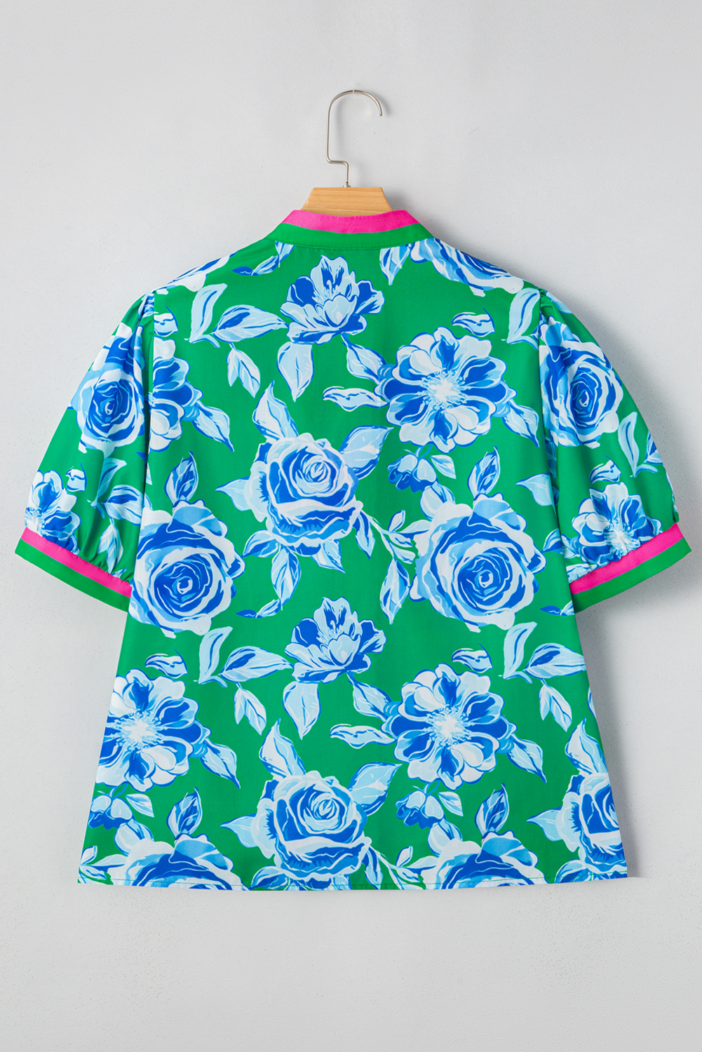 Plus Size Green Floral Print Short Puff Sleeve  Top