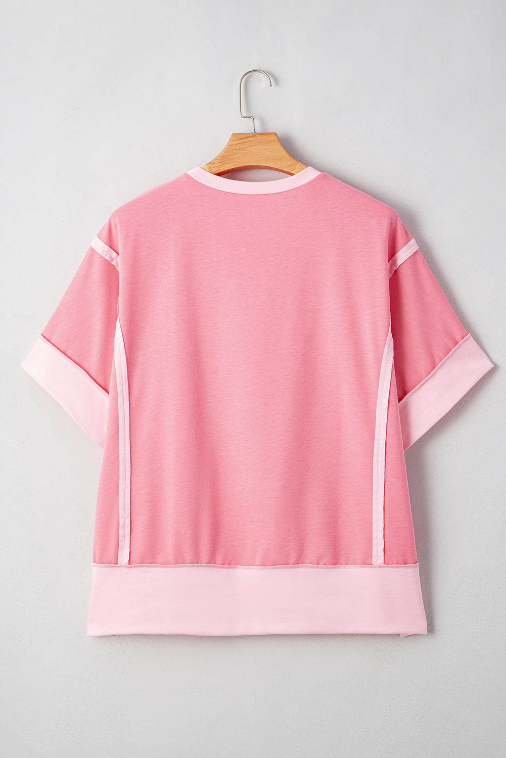 Large Size Peach Blossom Two Tones Patchwork Half Sleeve  T Shirt