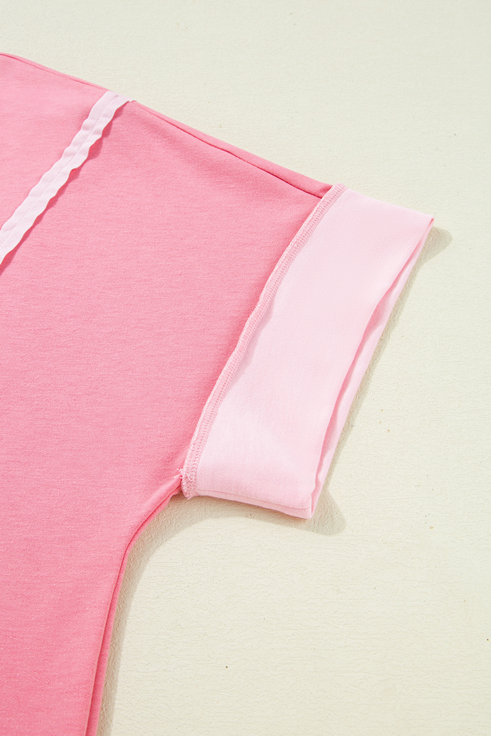 Plus Size Peach Blossom Two Tones Patchwork Half Sleeve  T Shirt