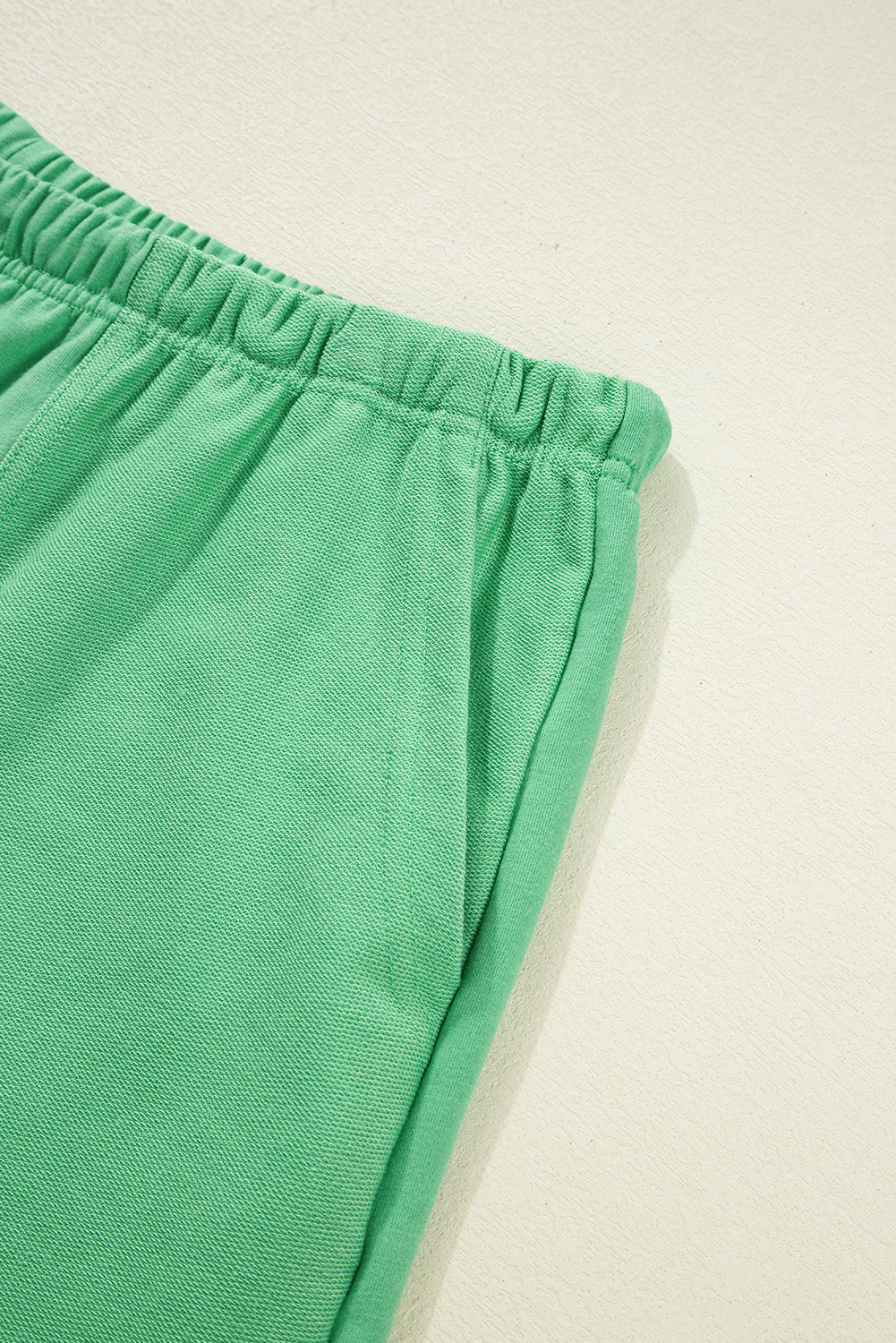 Plus Size Mint Green  V Neck Tee Patched Pocket Drawstring Shorts Set