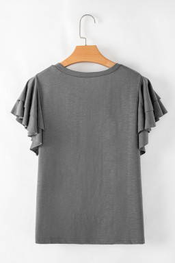 Big Size Dark Grey Double Ruffled Short Sleeve Top