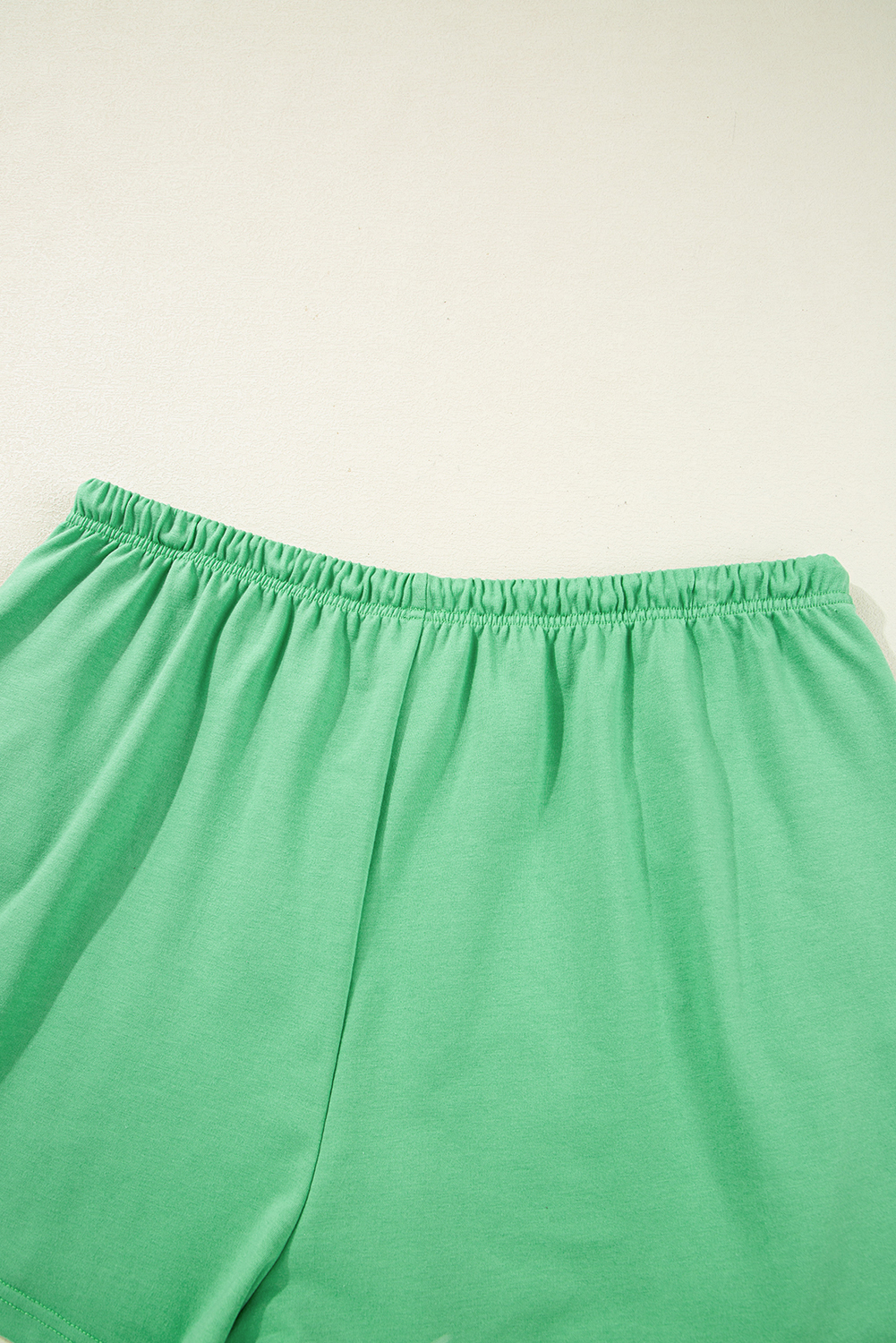 Plus Size Mint Green  V Neck Tee Patched Pocket Drawstring Shorts Set