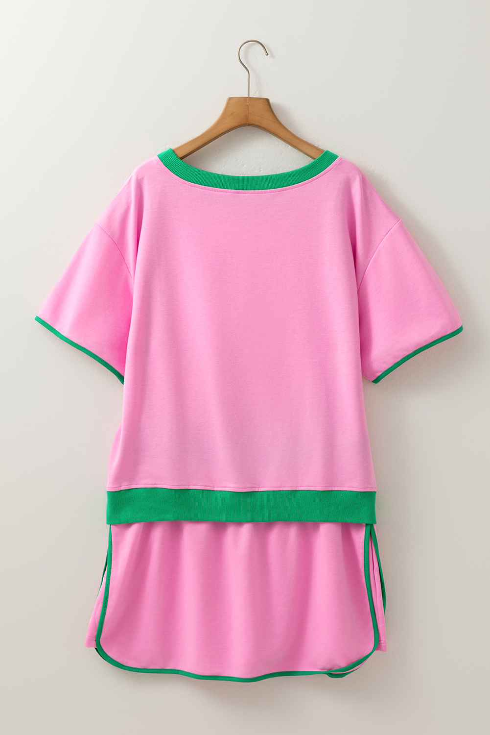 Plus Size Bonbon  Contrast Trim T Shirt and Skirt Two Piece Set