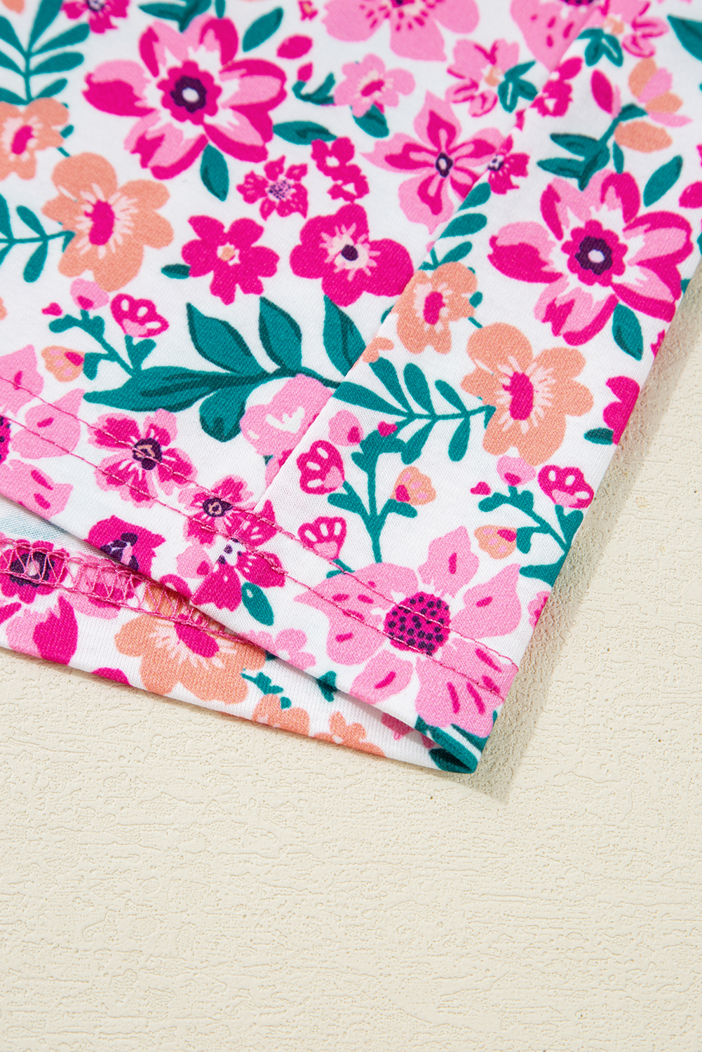 Plus Size Pink  Floral Print Corded Patchwork Loose Top