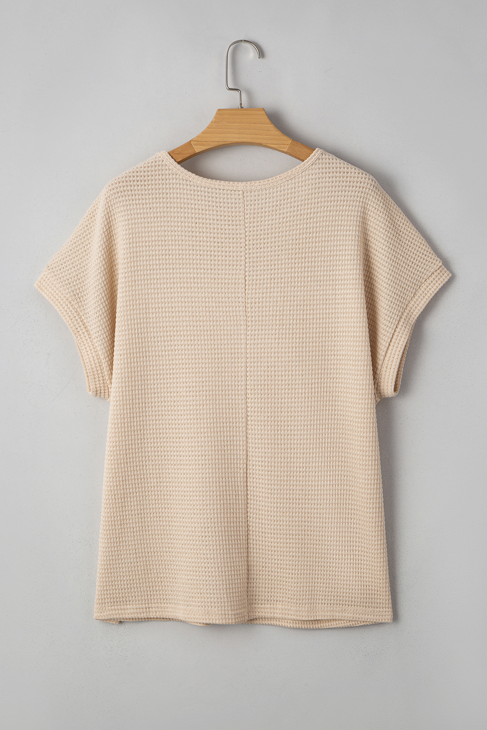 Plus Size Oatmeal Lace Patchwork Waffle Short Sleeve  Top