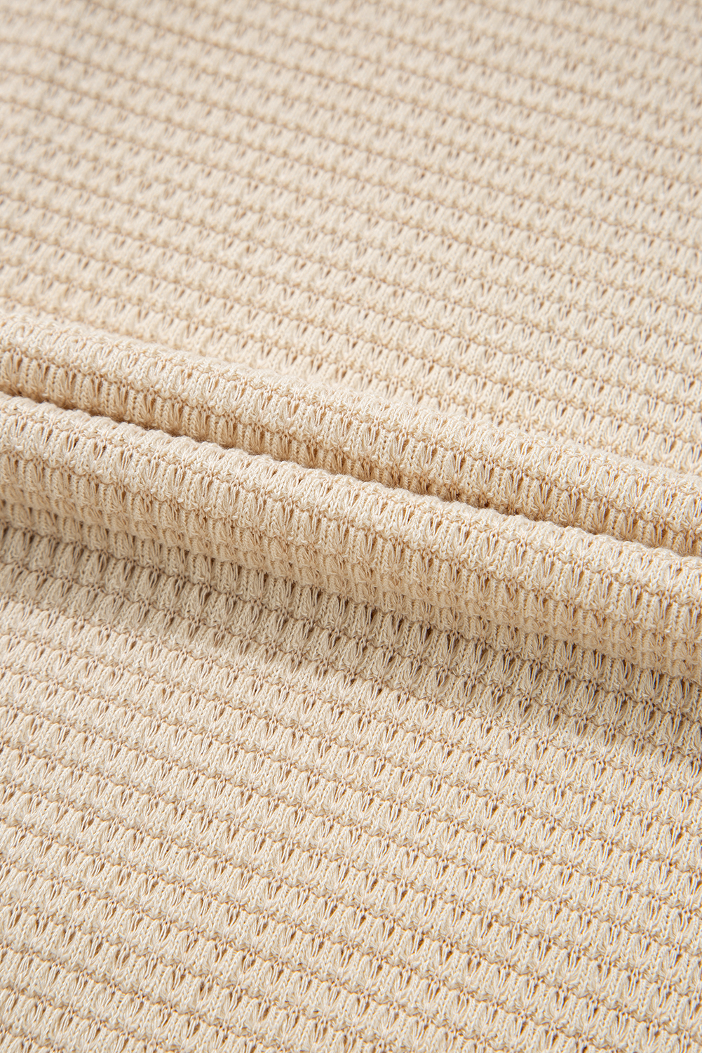 Plus Size Oatmeal Lace Patchwork Waffle Short Sleeve  Top