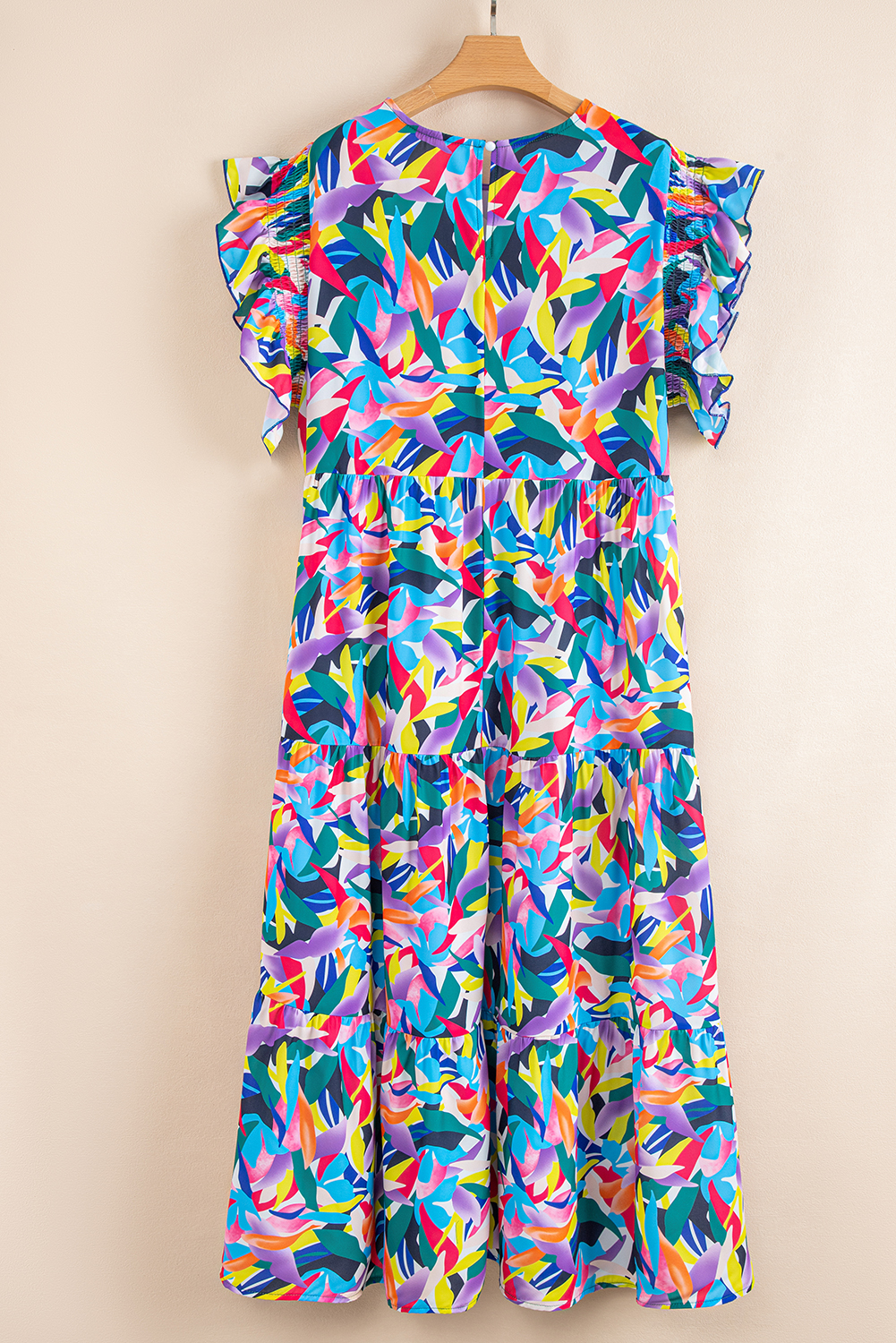 Plus Size Blue Geometric Print Ruffled Short Sleeve  Tiered Maxi Dress