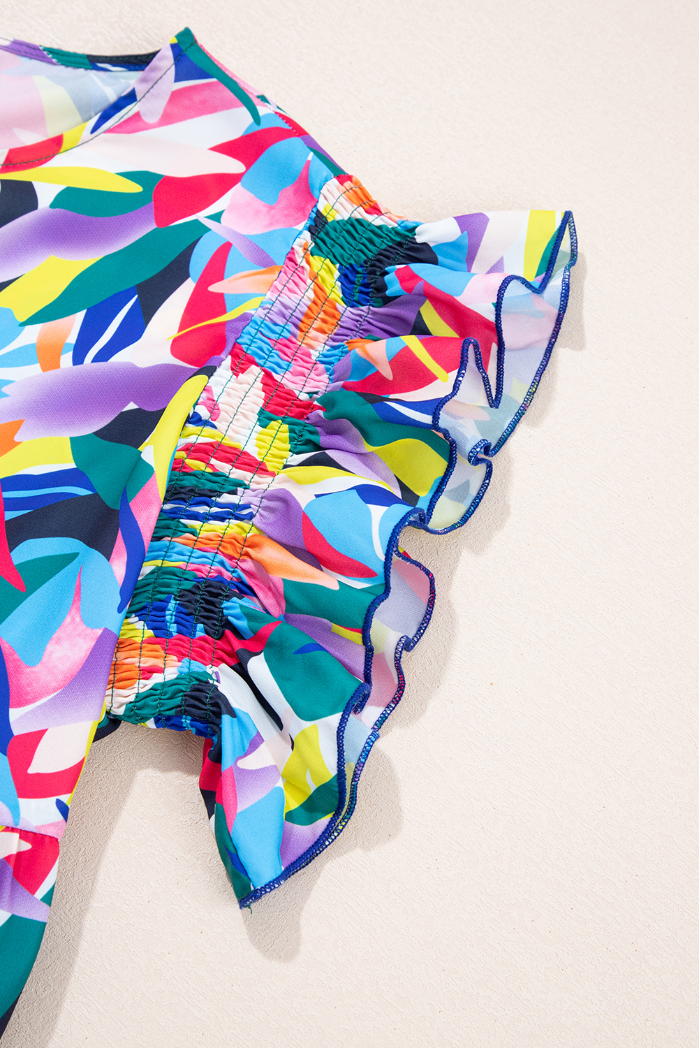 Plus Size Blue Geometric Print Ruffled Short Sleeve  Tiered Maxi Dress