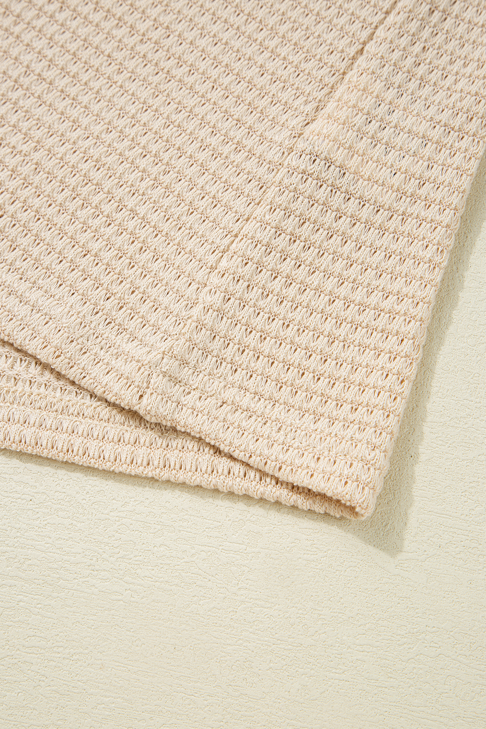 Plus Size Oatmeal Lace Patchwork Waffle Short Sleeve  Top