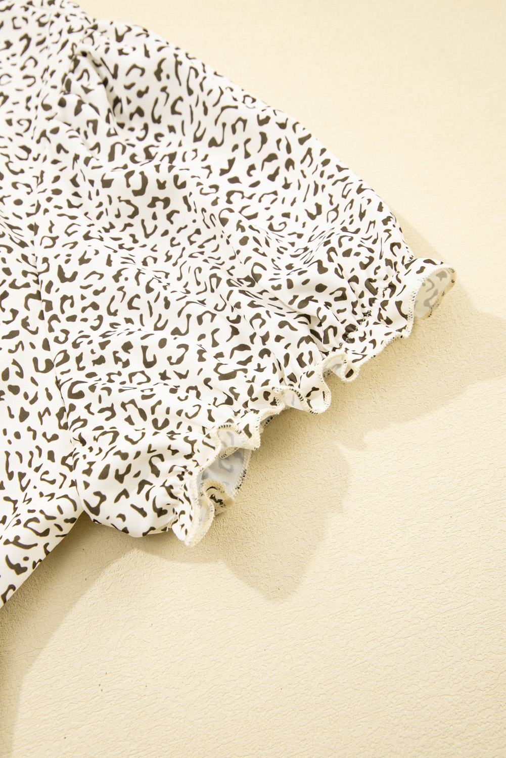 Plus Size Beige  Leopard Print Frill Trim Short Sleeve Flared Dress