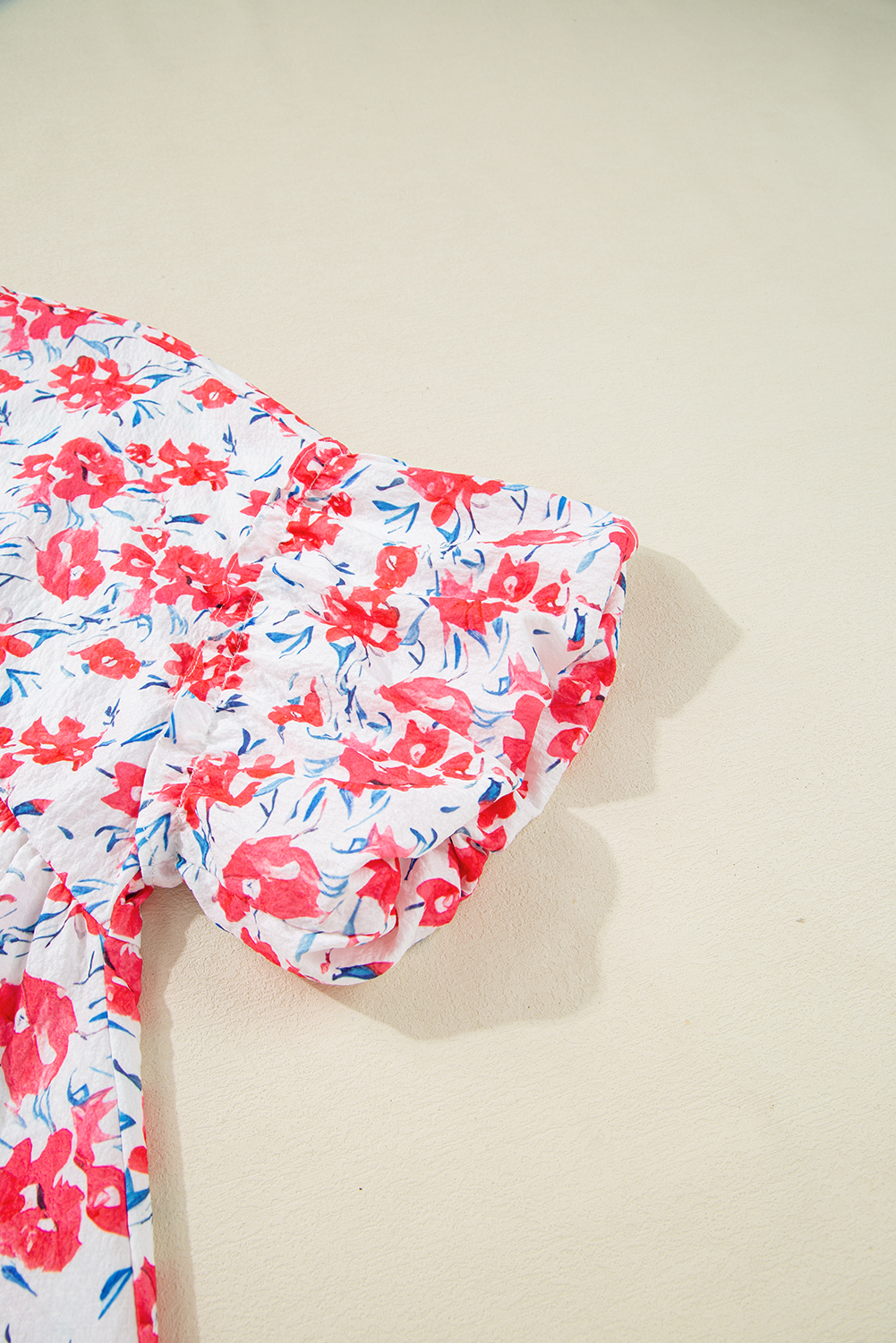 Plus Size Red Floral Ruffled Half Sleeve V Neck  Dress