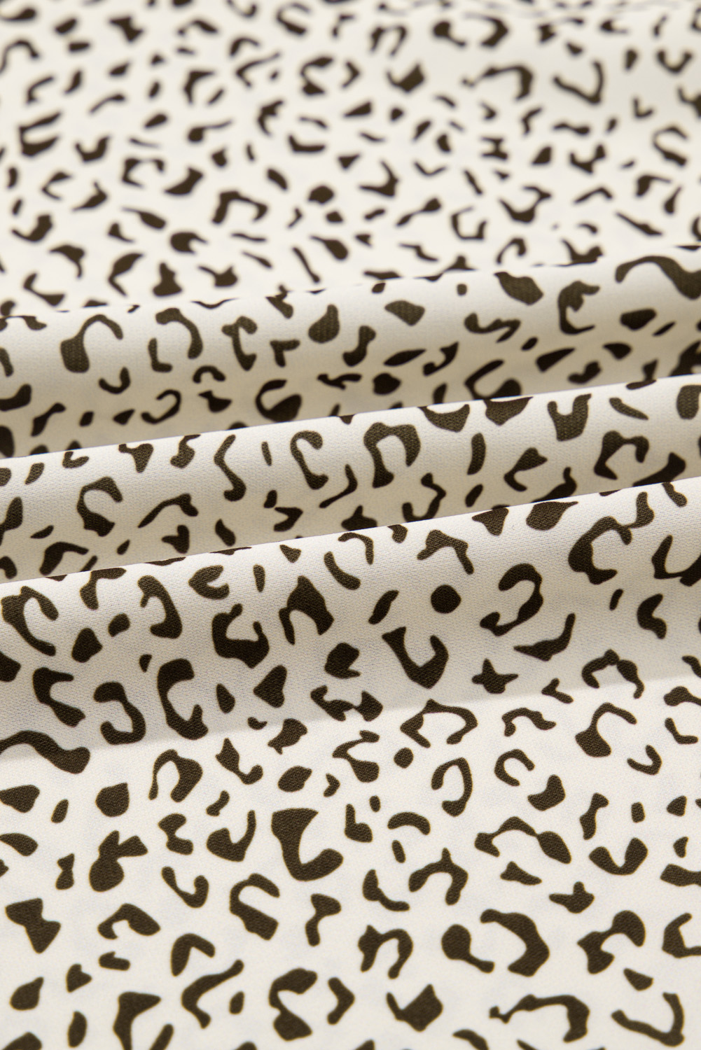 Plus Size Beige  Leopard Print Frill Trim Short Sleeve Flared Dress