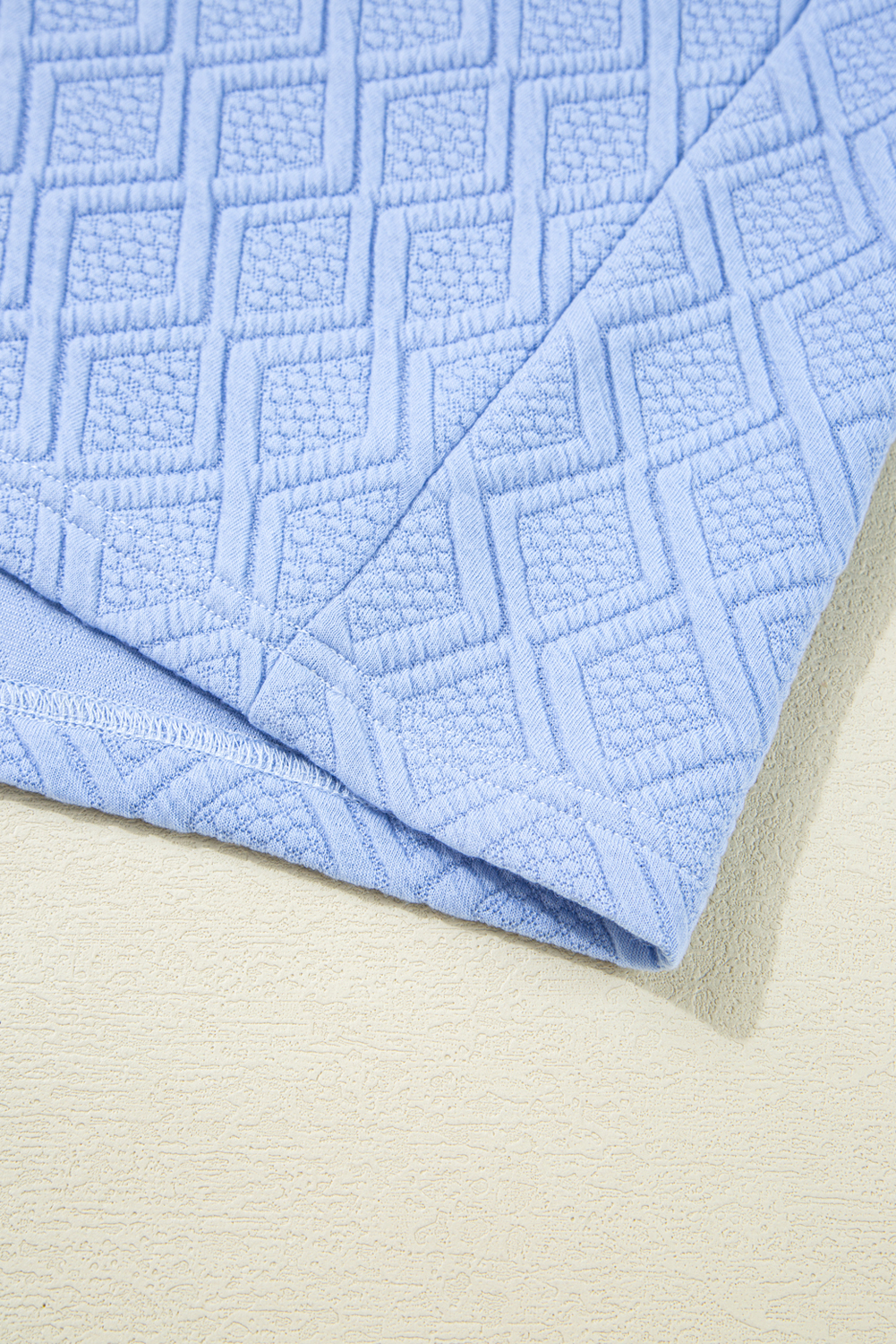 Plus Size Beau Blue Contrast Striped Trim Zipped Stand Collar Textured Puff Sleeve  T Shirt Dress