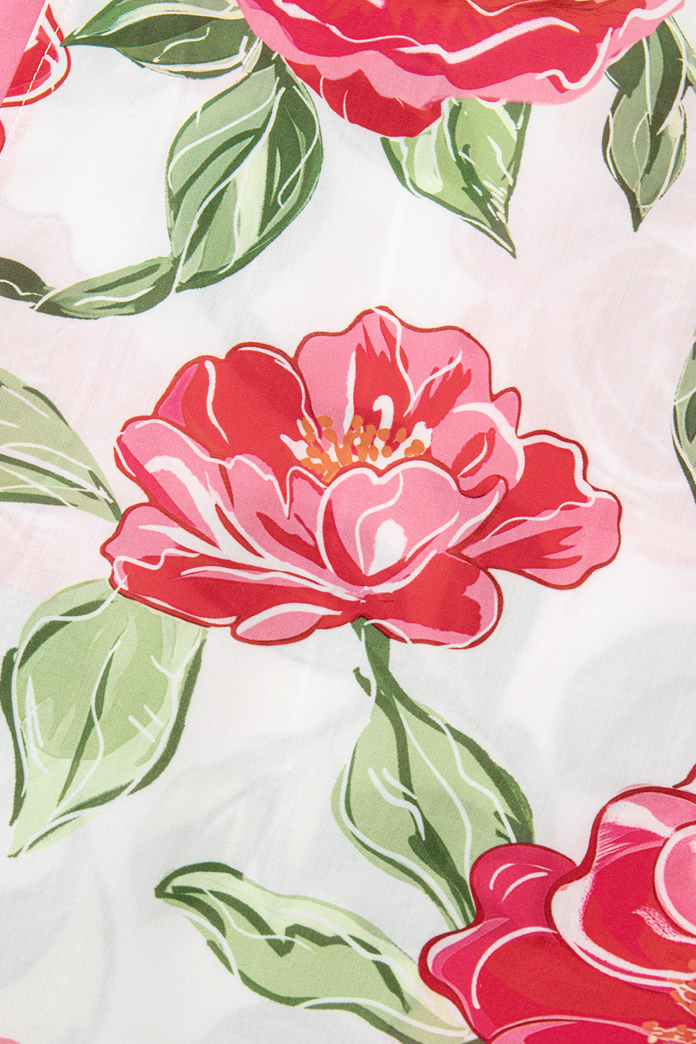 Plus Size Rose  Floral Print Frilled Stripes Detail Short Sleeve Blouse