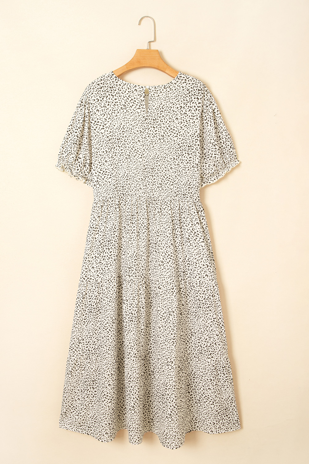 Plus Size Beige  Leopard Print Frill Trim Short Sleeve Flared Dress