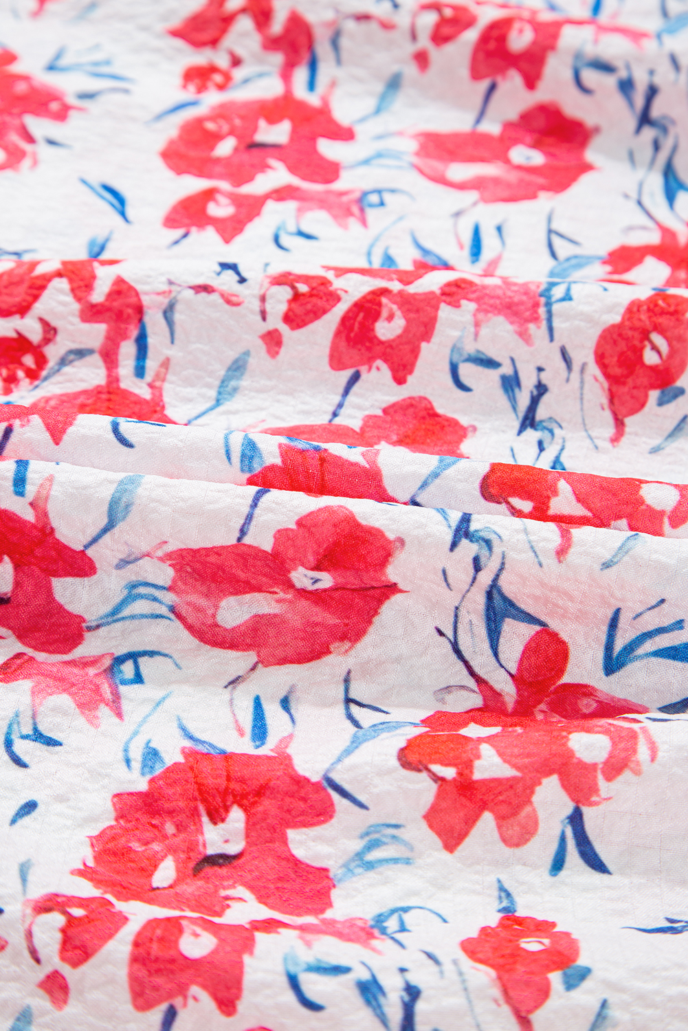 Plus Size Red Floral Ruffled Half Sleeve V Neck  Dress