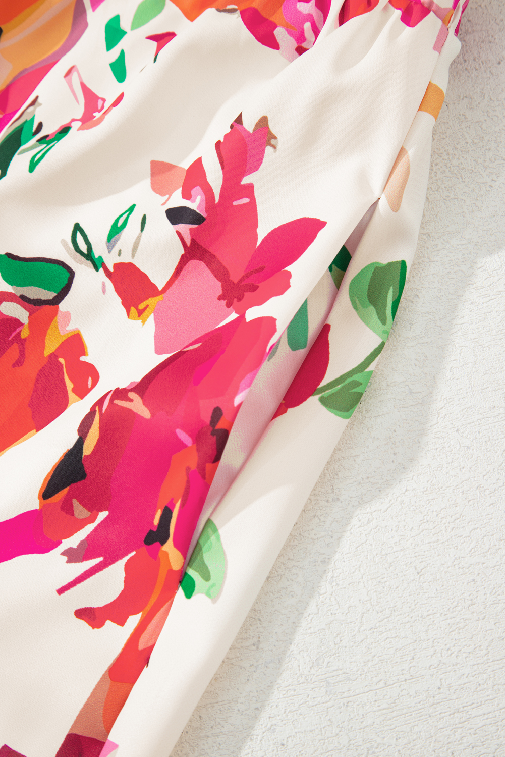 Plus Size Pink Floral Print V Neck Ruffle Sleeve  Midi Dress