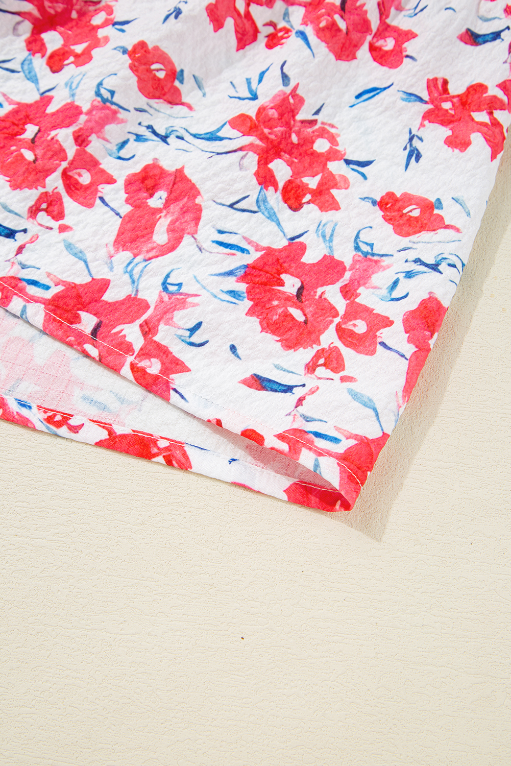 Plus Size Red Floral Ruffled Half Sleeve V Neck  Dress