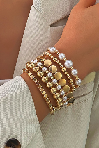 Gold Minimalist Pearl Beaded Multi Layer Elastic Bracelets