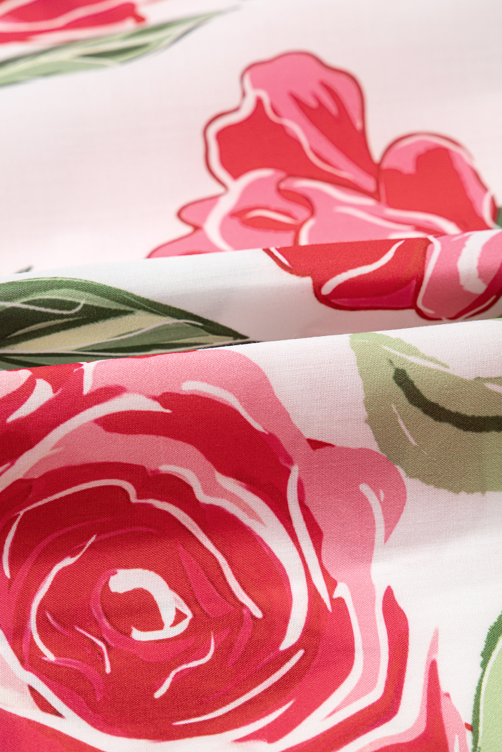 Plus Size Rose  Floral Print Frilled Stripes Detail Short Sleeve Blouse