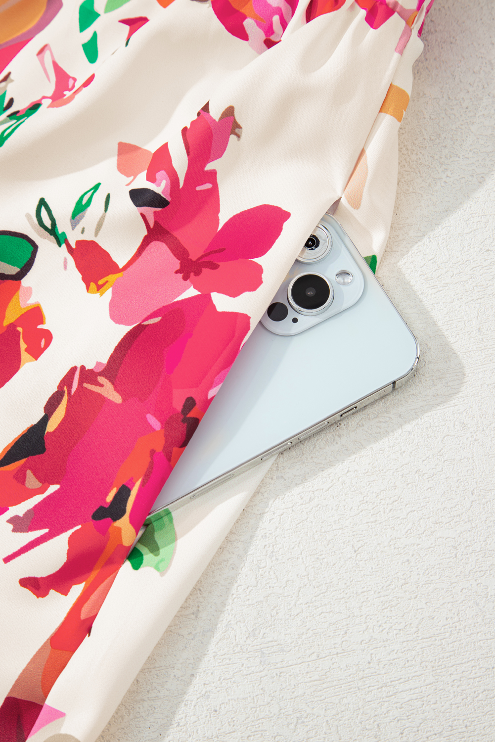 Plus Size Pink Floral Print V Neck Ruffle Sleeve  Midi Dress