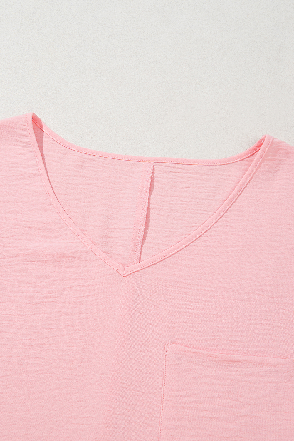 Plus Size Pink Textured Half Sleeve V Neck  T Shirt with Chest Pocket