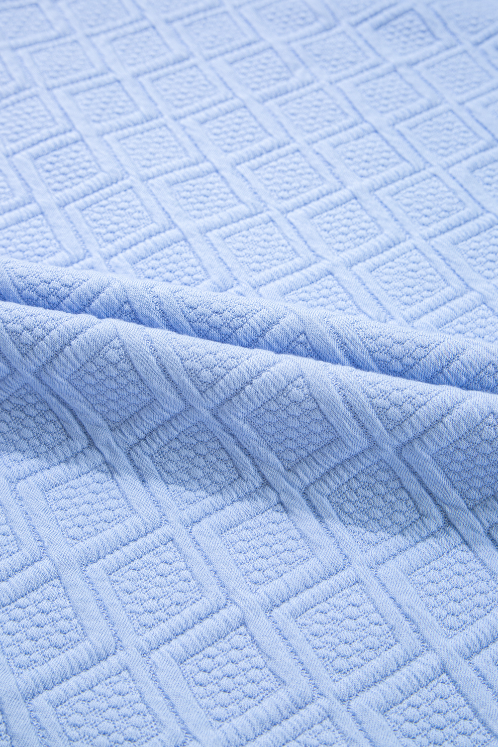 Plus Size Beau Blue Contrast Striped Trim Zipped Stand Collar Textured Puff Sleeve  T Shirt Dress