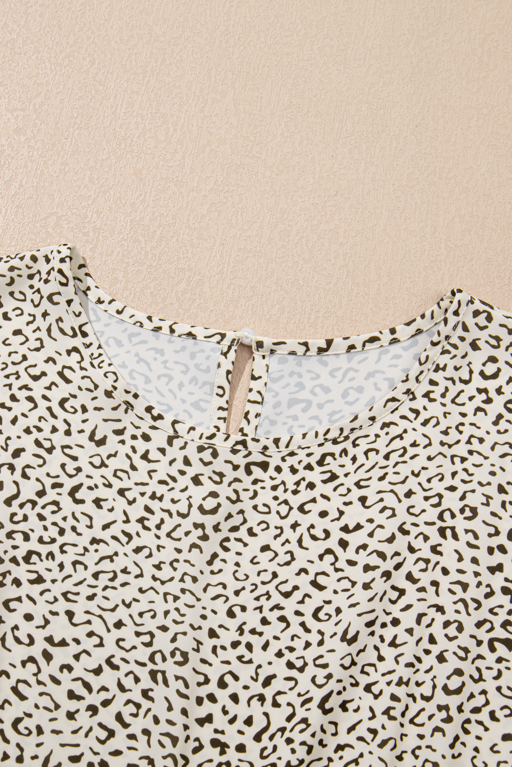 Plus Size Beige  Leopard Print Frill Trim Short Sleeve Flared Dress