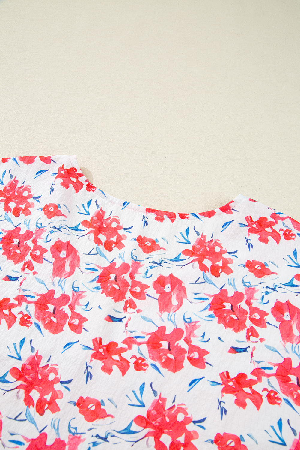 Plus Size Red Floral Ruffled Half Sleeve V Neck  Dress