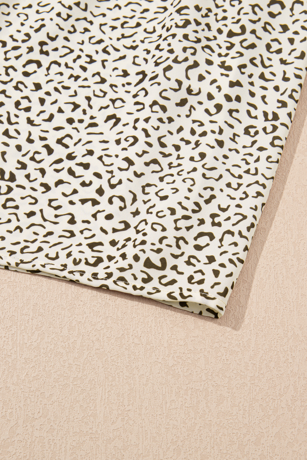 Plus Size Beige  Leopard Print Frill Trim Short Sleeve Flared Dress