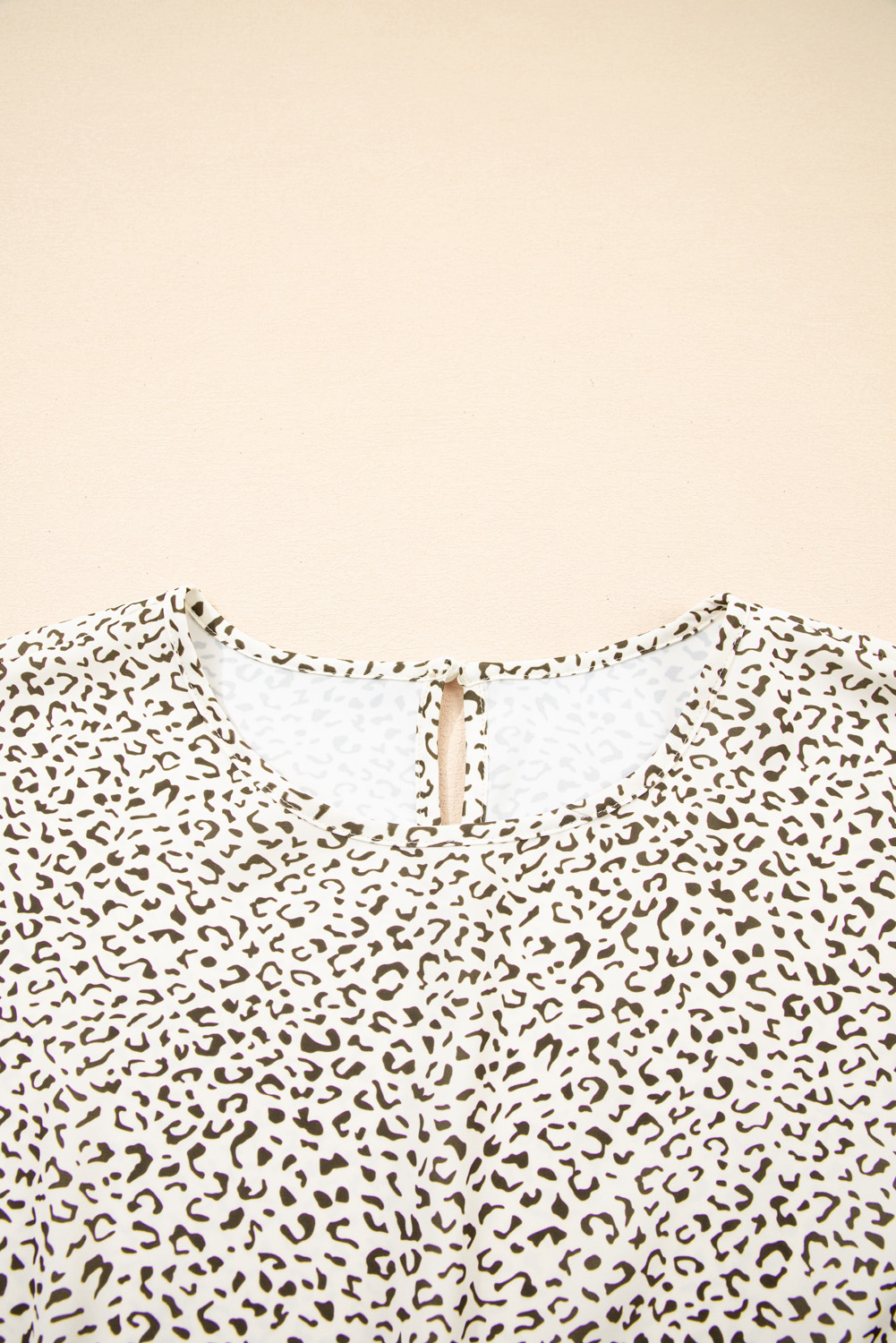 Plus Size Beige  Leopard Print Frill Trim Short Sleeve Flared Dress