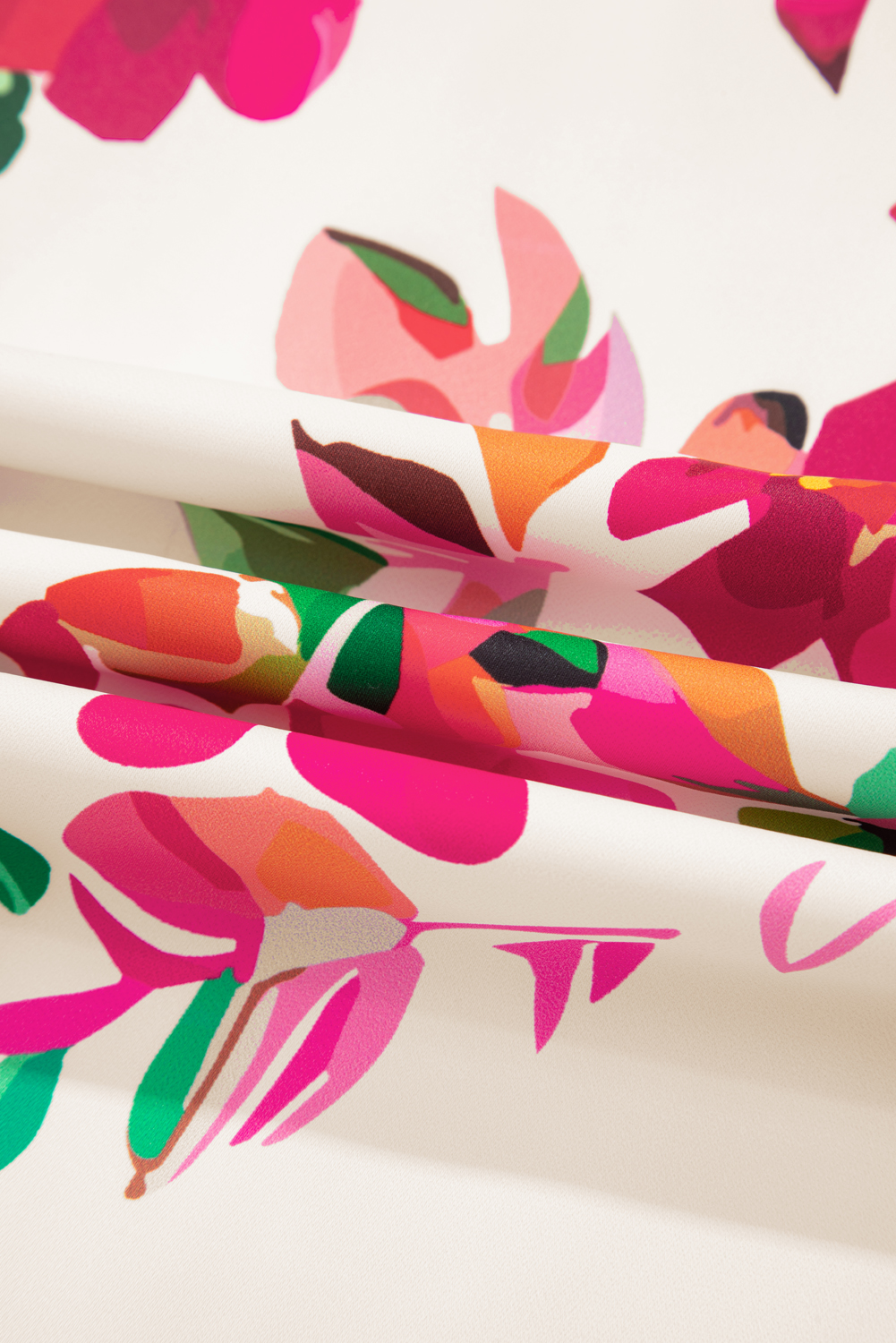 Plus Size Pink Floral Print V Neck Ruffle Sleeve  Midi Dress