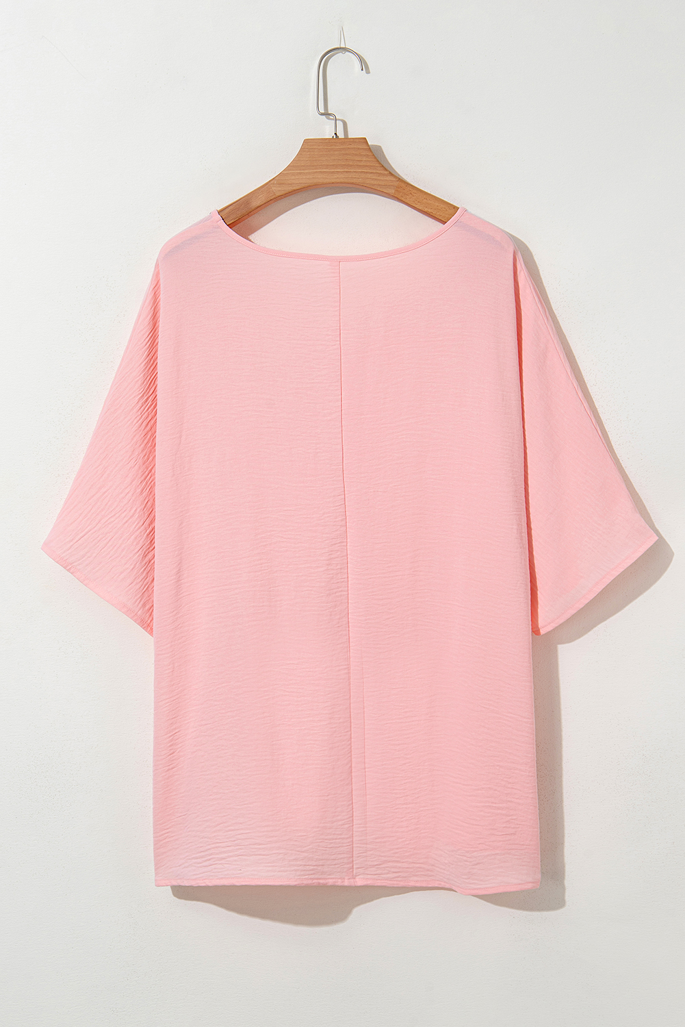 Plus Size Pink Textured Half Sleeve V Neck  T Shirt with Chest Pocket
